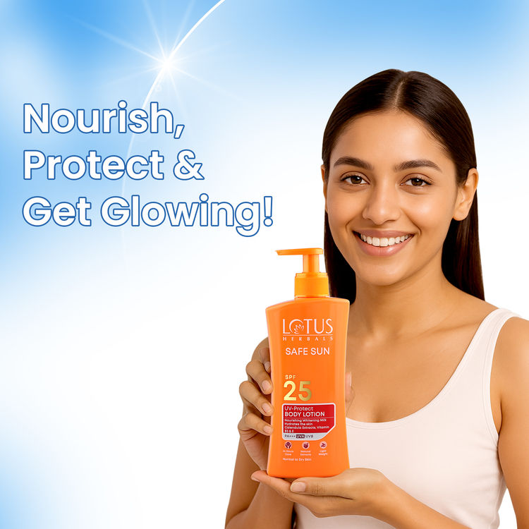 Lotus Herbals Safe Sun UV Protect Body Lotion, SPF 25 PA+++ Nourishing Whitening Milk (250ml)