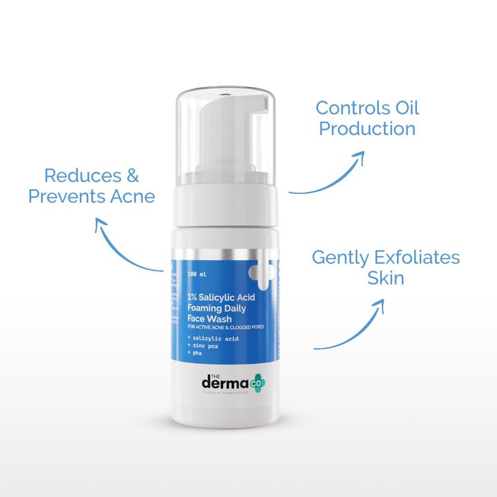 The Derma Co 1% Salicylic Acid Foaming Daily Face Wash with Salicylic Acid, Zinc PCA & PHA - 100 ml