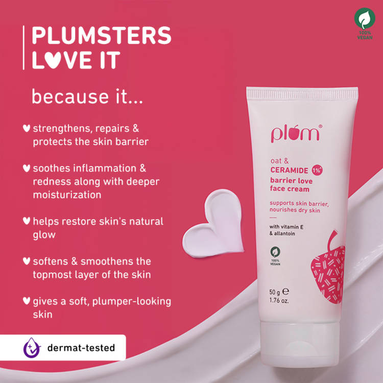 Plum 1% Ceramide Face Cream With Oat, Strengthens Skin Barrier & Nourishes (50g)