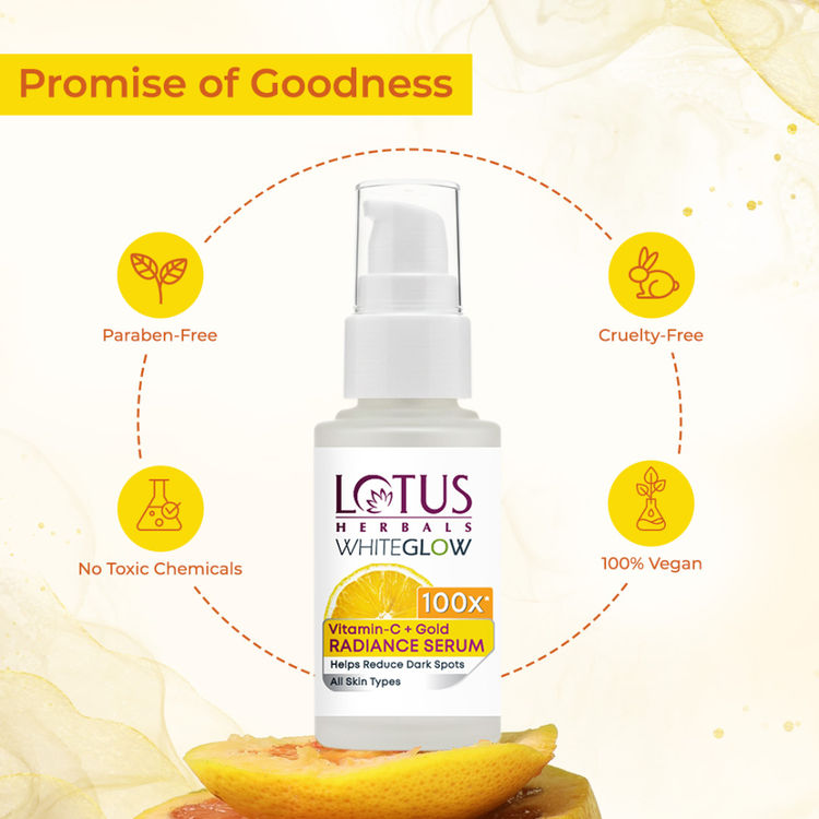 Lotus Herbals WhiteGlow Vitamin C + Gold Radiance Face Serum For Dark Spots, Dull & Uneven Skin Tone (30ml)