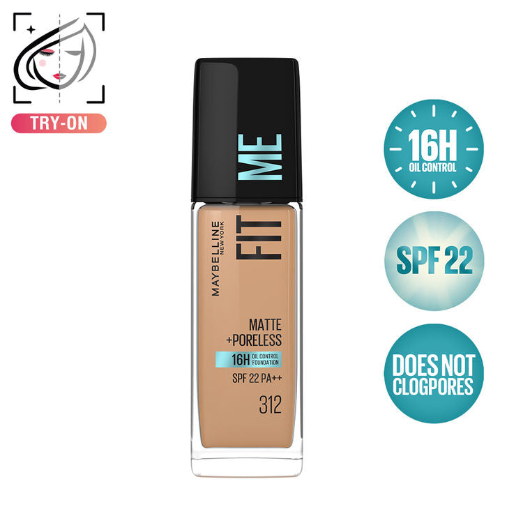 Maybelline Fit Me Matte+Poreless 16H Oil Control Foundation With SPF 22 PA++ (312 Golden)(30ml)