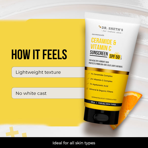 Dr. Sheth's Ceramide & Vitamin C Sunscreen - 50 gm In-Vivo Tested SPF 50+ PA ++++ 50g
