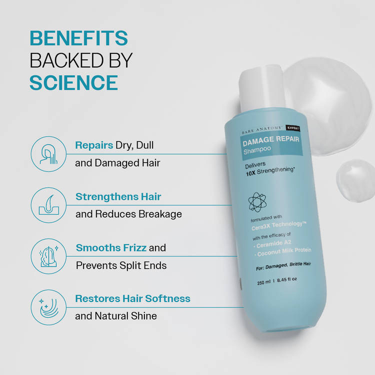 Bare Anatomy Damage Repair Shampoo for Damaged, Dry & Frizzy Hair Paraben & Sulphate Free Shampoo (250ml)