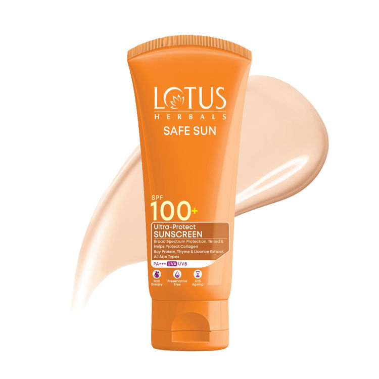 Lotus Herbals SafeSun Ultra-Protect Sunscreen PF 100+ PA+++, Tinted, Anti-Ageing, For All Skin Types (50gm)