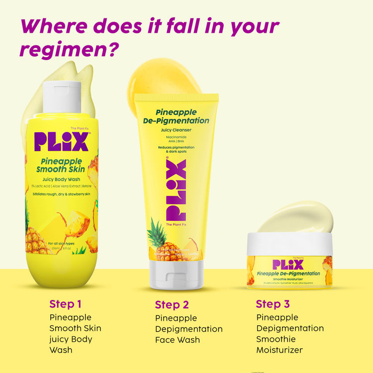 Plix Pineapple Duo With Body Wash & De-Pigmentation Facewash & Moisturizer 
(3 pcs)