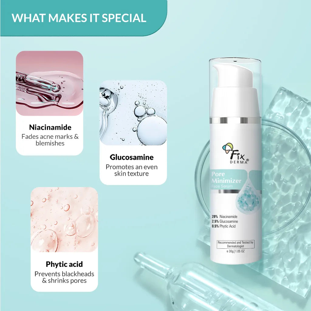 Fixderma Pore Minimizer Face Serum | 20% Niacinamide for Minimizing Enlarged Pores Over Time