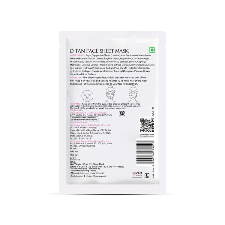 O3+ Facialist Dtan Face Sheet Mask With Niacinamide
(30ml)