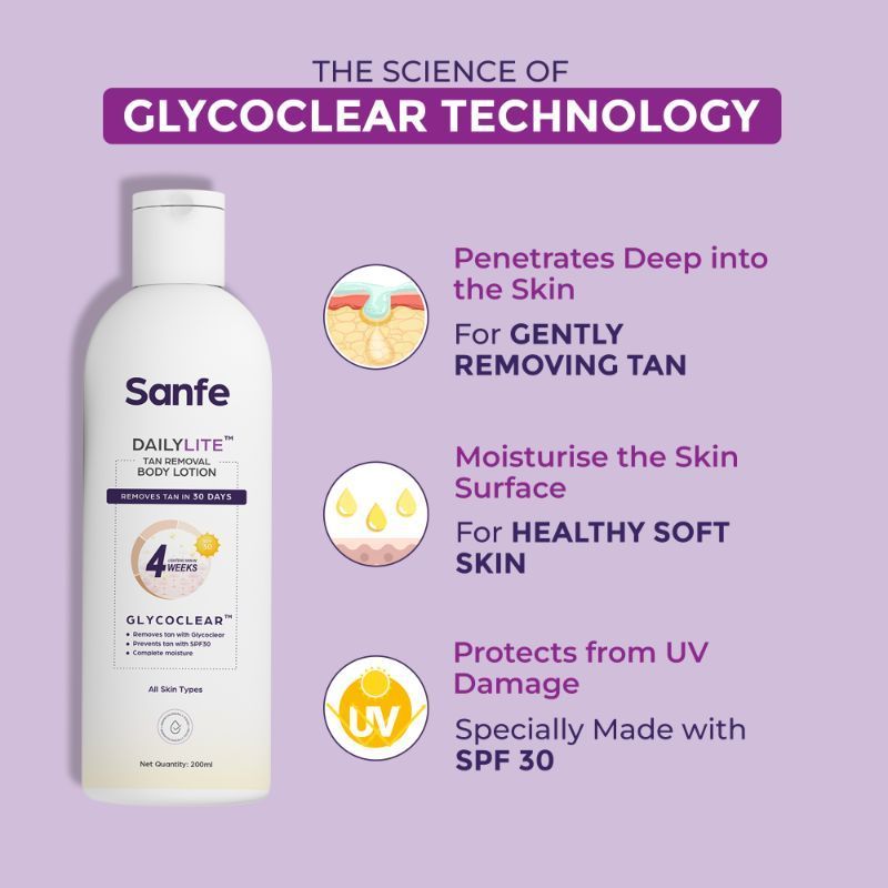 Sanfe Dailylite Tan Removal Body Lotion For Women Remove Tan With SPF 30 Body Moisturizer Cream
(200 ml)