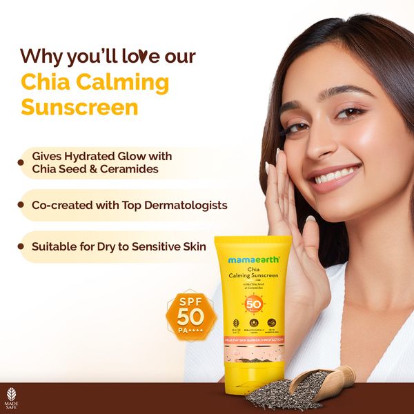 Mamaearth Chia Calming Sunscreen with Chia Seed & Ceramides for Hydrated Glow & Sun Protection - 50 g