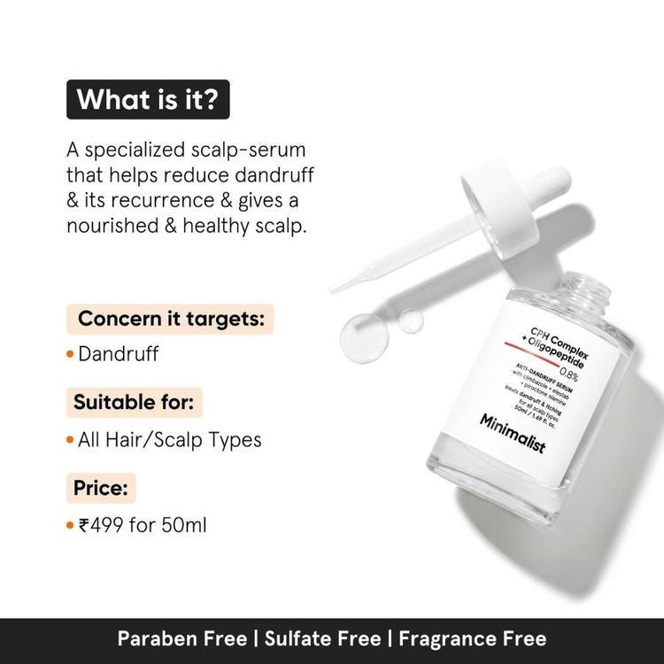 Minimalist Anti-Dandruff Hair Serum With CPH Complex & Oligopeptide 0.8%
(50ml)