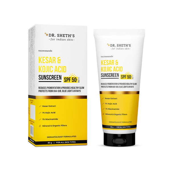 Dr. Sheth's Kesar & Kojic Acid Sunscreen - 80g In-Vivo Tested SPF 50+ PA ++++