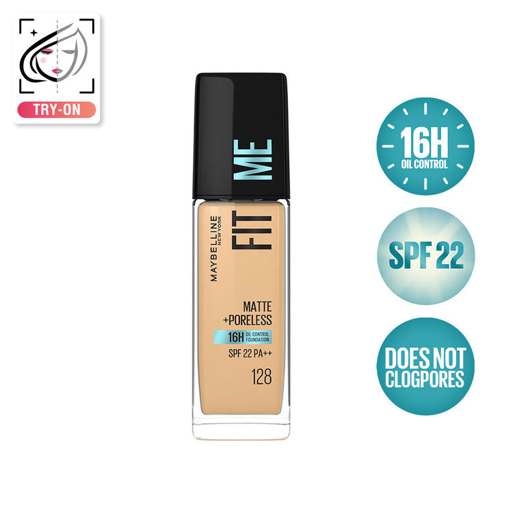 Maybelline Fit Me Matte+Poreless 16H Oil Control Foundation With SPF 22 PA++ (128 Warm Nude)(30ml)