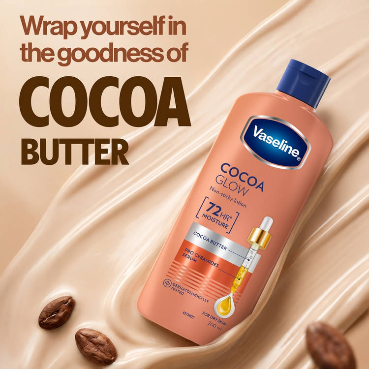 Vaseline Cocoa Glow Serum In Lotion 100% Pure Cocoa & Shea Butter for Glowing & Soft Skin (200ml)
