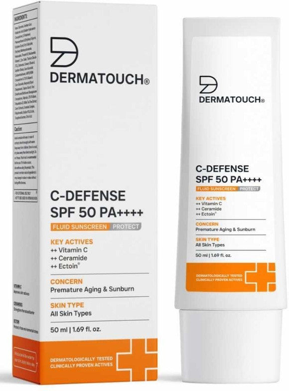 Dermatouch sunscreen spf 50 pa++++ c-defense fluid lightweight sunscreen for anti aging (50ml)