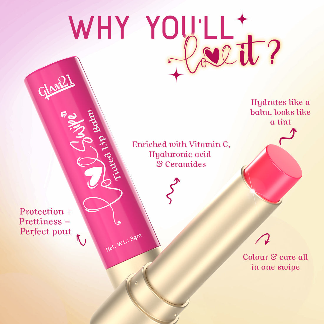 Glam21 Love Swipe Tinted Lip Balm (01Candy Red)
