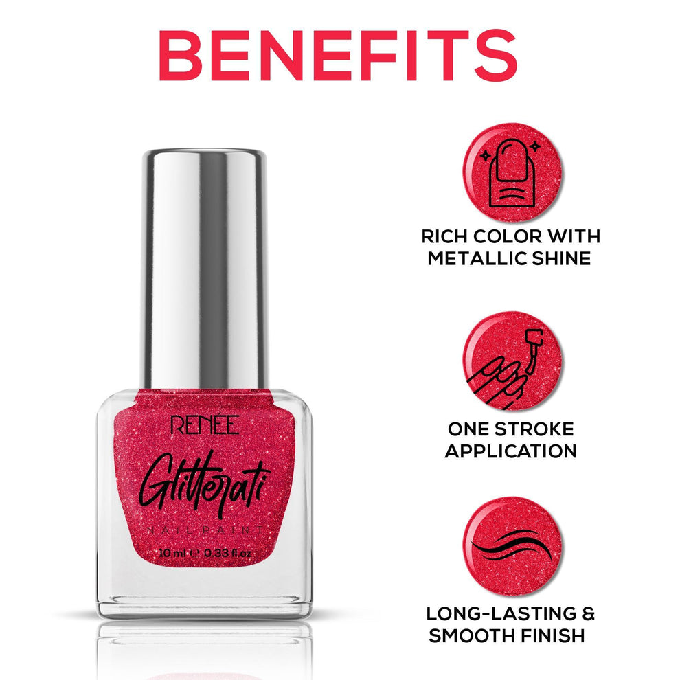 RENEE Glitterati Nail Paint (13  Ruby Shine)