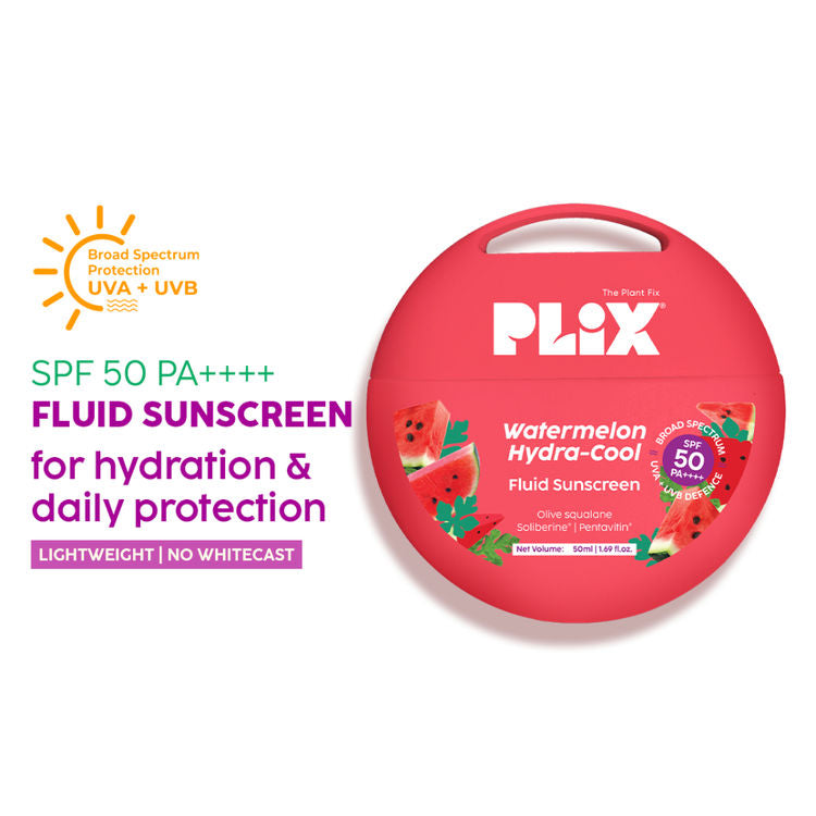 Plix Watermelon Hydra-Cool Fluid Sunscreen With SPF 50 PA++++
(50ml)