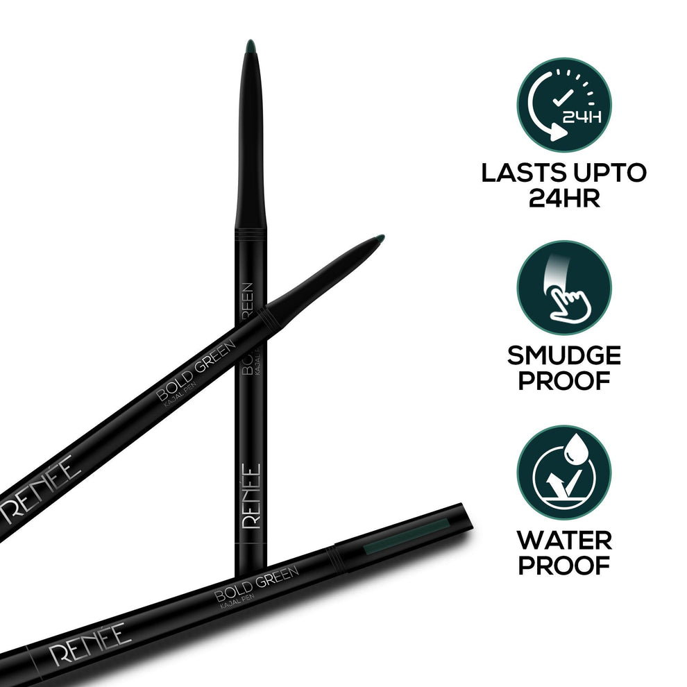 RENEE Bold Green Kajal Pen with Sharpener