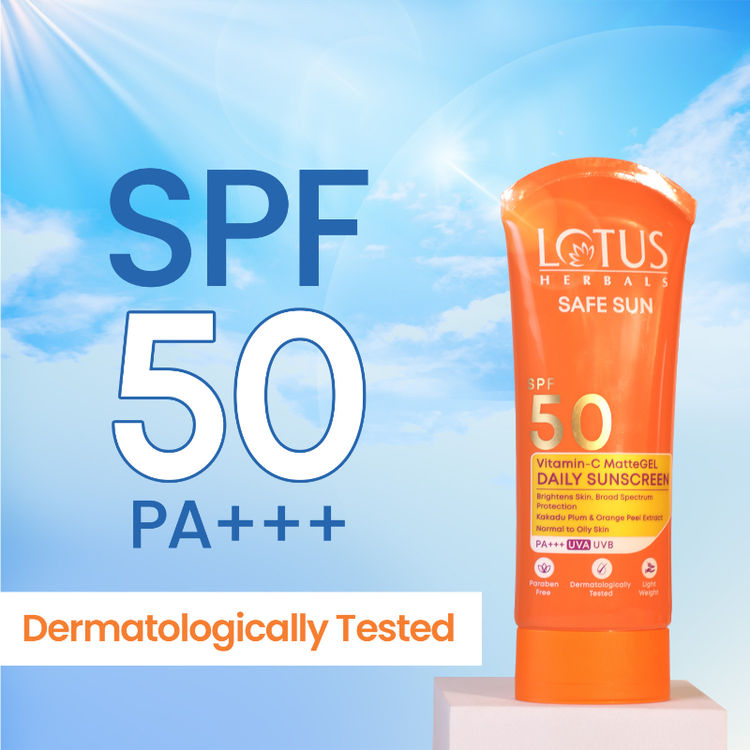 Lotus Herbals SafeSun Vitamin C Matte Gel Daily Sunscreen SPF 50 PA+++ | For All Skin Types (75g)