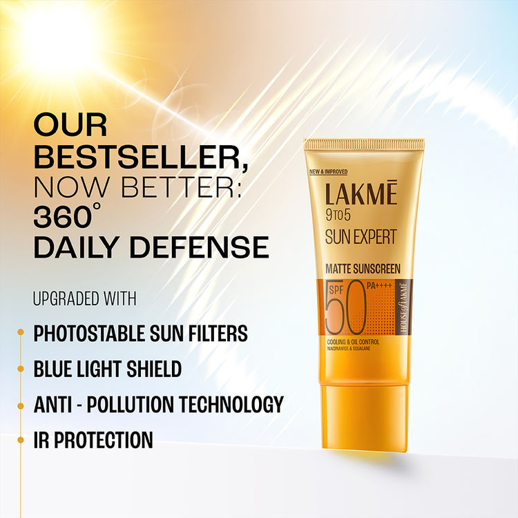 Lakme 9 To 5 Sun Expert Super Matte Sun Screen SPF 50 PA+++ Lightweight Sunscreen Lotion
(50ml)