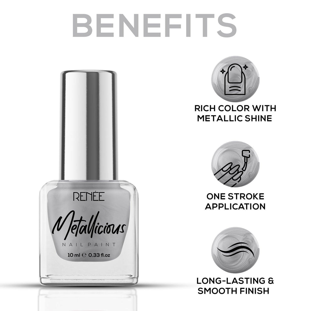 RENEE Metallicious Nail Paint (04 Pebble Grey)