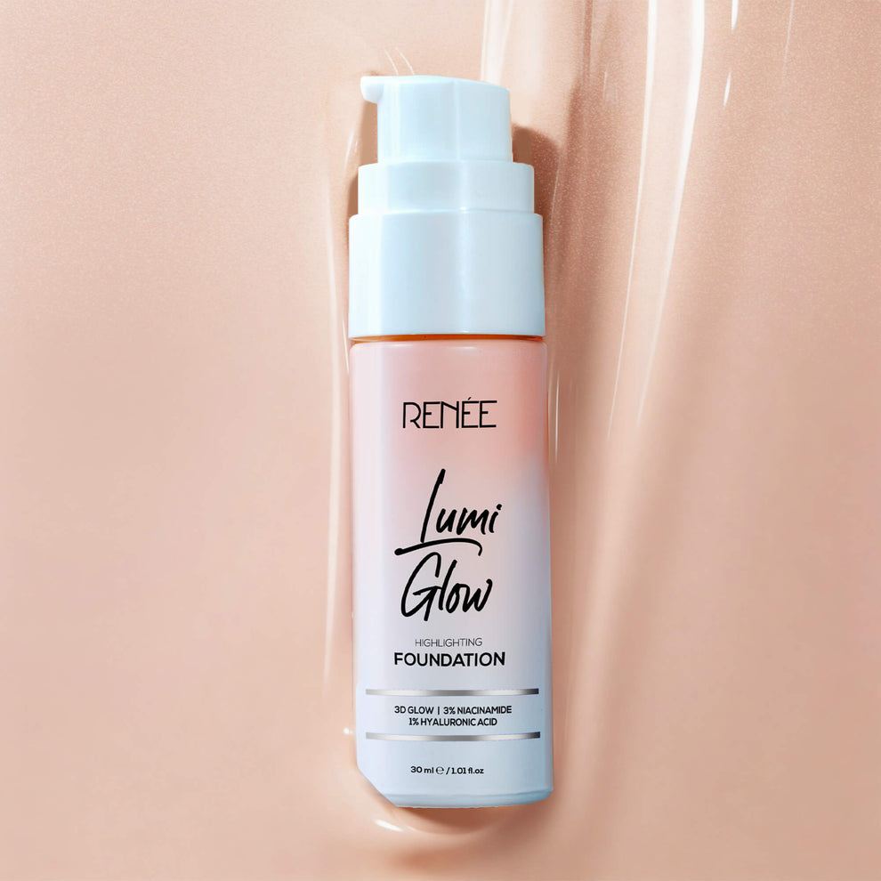 RENEE Lumi Glow Highlighting Liquid Foundation With Dewy Finish, Buildable Coverage & 3D Glow (Satin Ivory)