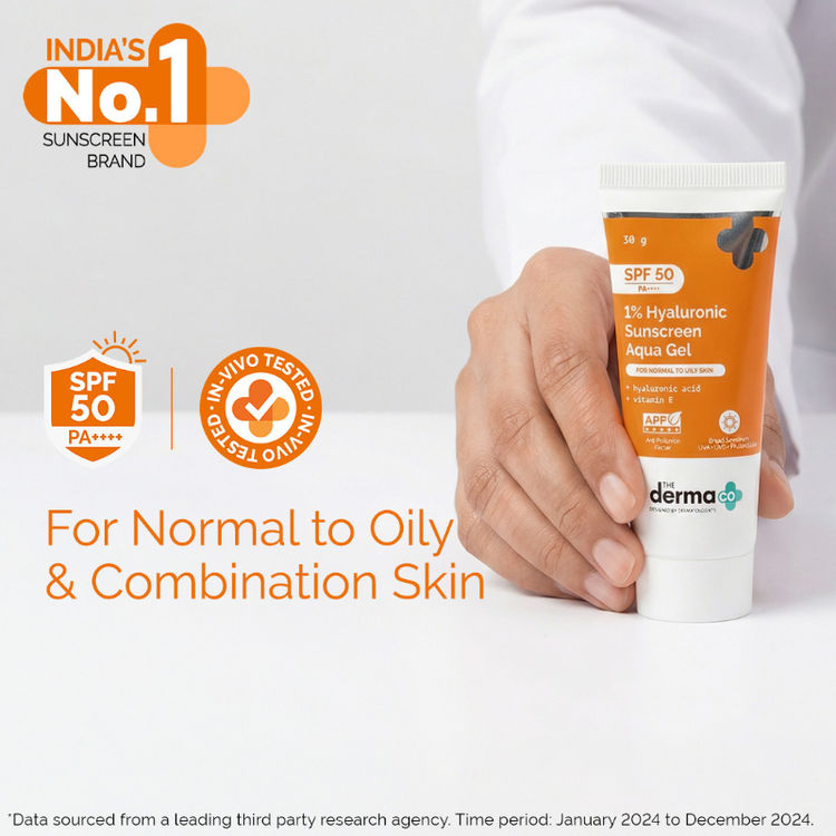 The Derma Co 1% Hyaluronic Sunscreen Spf 50 Pa+++ Aqua Gel For Normal To Oily Skin (30g)