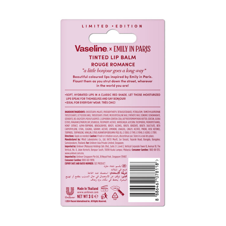 Vaseline Emily In Paris Tinted Lip Balm Stick - Rouge Romance
(3g)