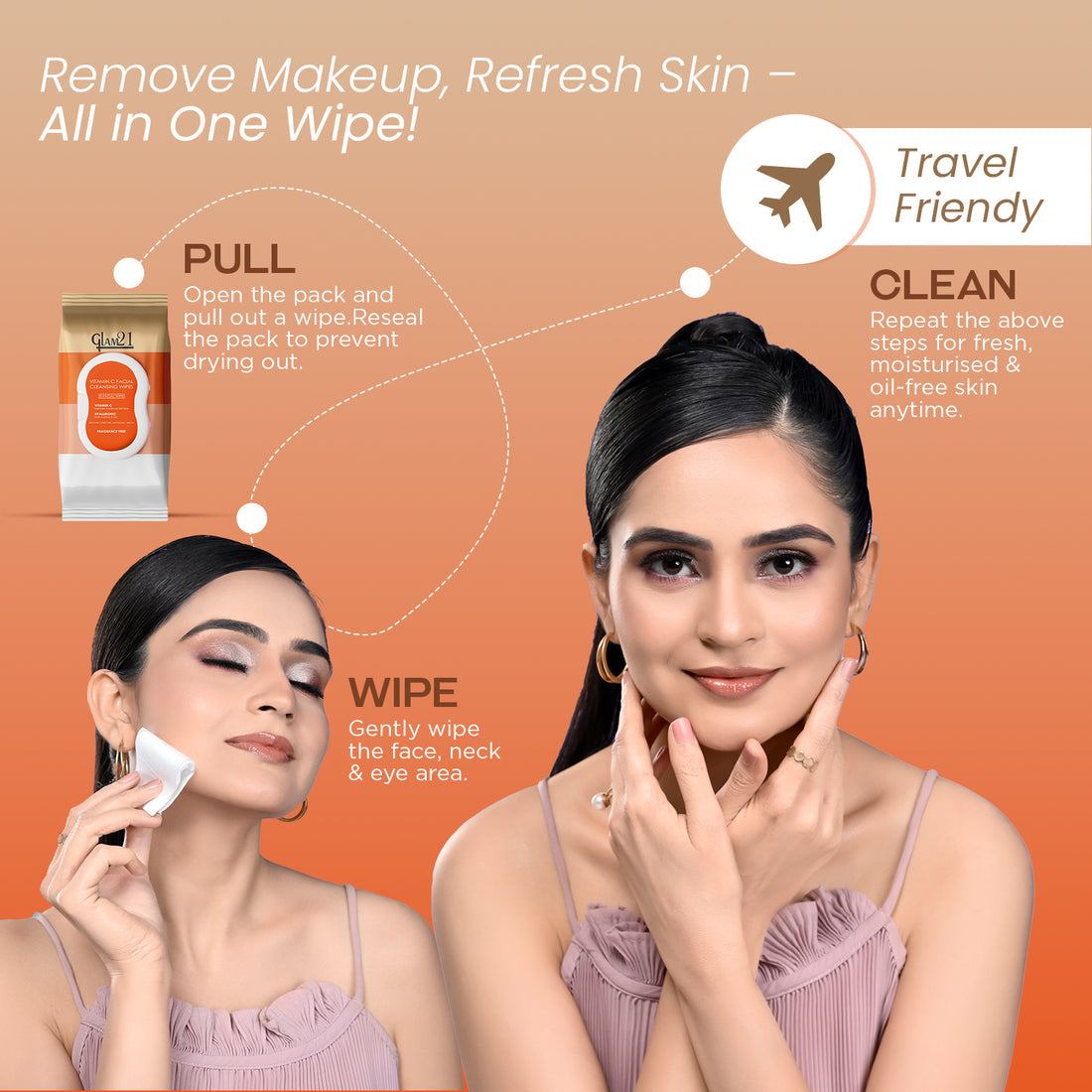 Glam21 Make-up Remover Wipes With Vitamin C & Hyaluronic Acid