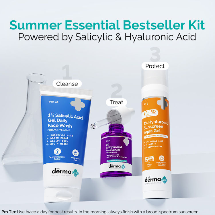 The Derma Co Summer Essential Bestseller Kit With Salicylic & Hyaluronic For Active Acne
(3 pcs)