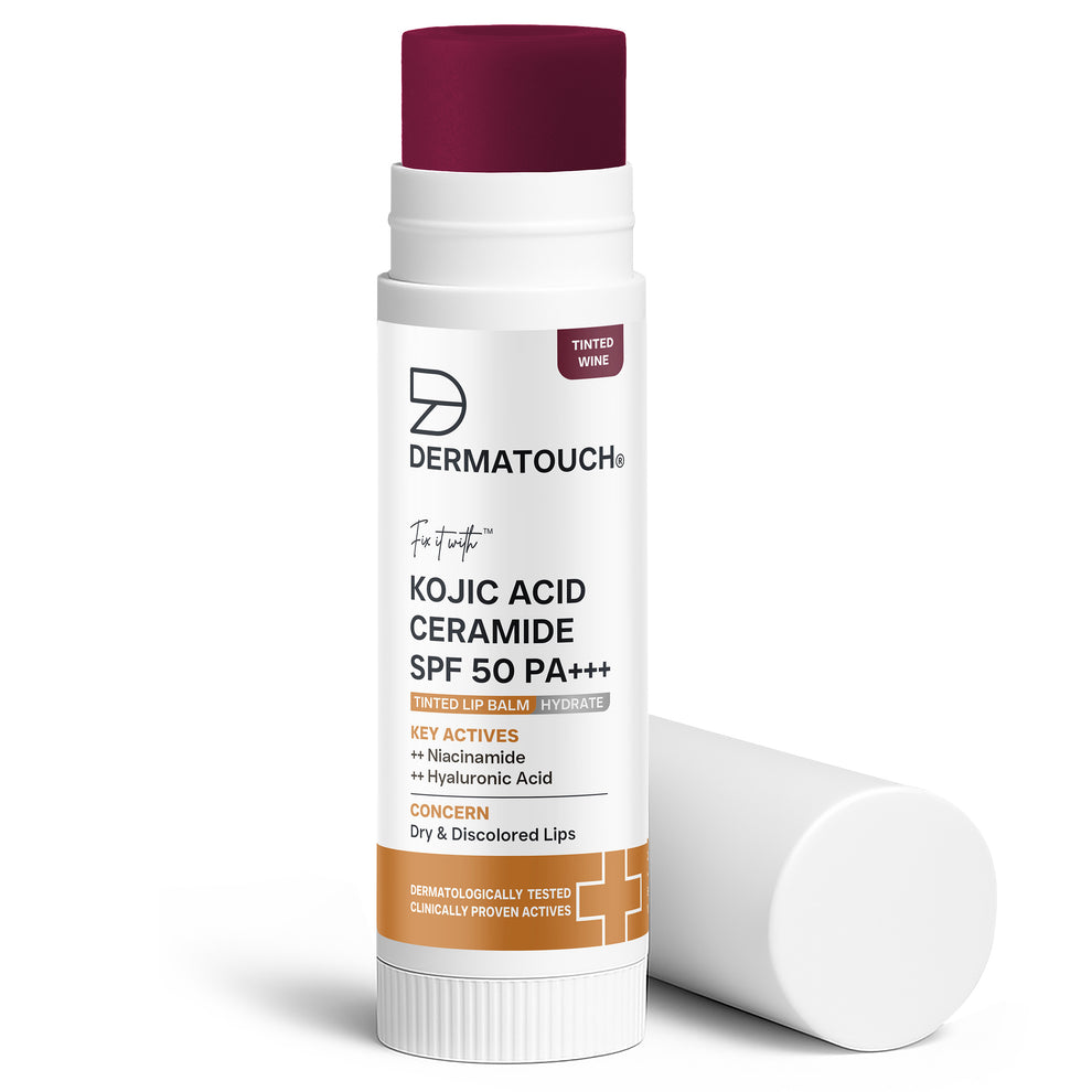 Dermatouch Kojic Acid Ceramide SPF 50 PA+++ Tinted Wine Lip Balm for Dry & Discolored Lips