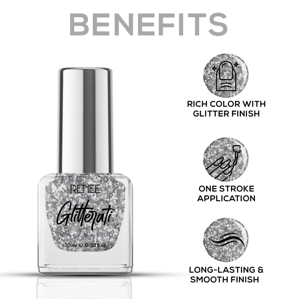 RENEE Glitterati Nail Paint (02 Silver Confetti)