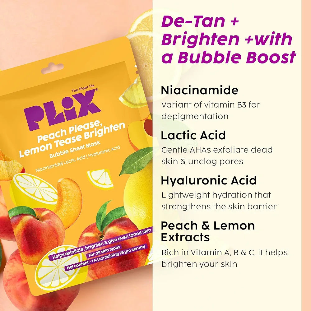 Plix Peach Please Lemon Tease Brighten Bubble Sheet mask