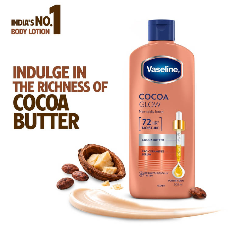 Vaseline Cocoa Glow Serum In Lotion 100% Pure Cocoa & Shea Butter for Glowing & Soft Skin (200ml)