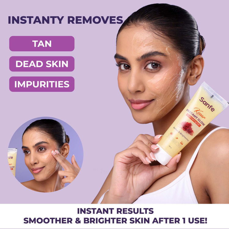 Sanfe Kesar Instant Glow Exfoliating Gel - Visibly removes tan, brighten skin, AHA Exfoliation, 100g
(100g)