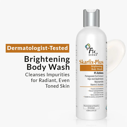 Fixderma Skarfix-Plus Brightening Body Wash | 4% actives to cleanse, brighten, and fade dark spots