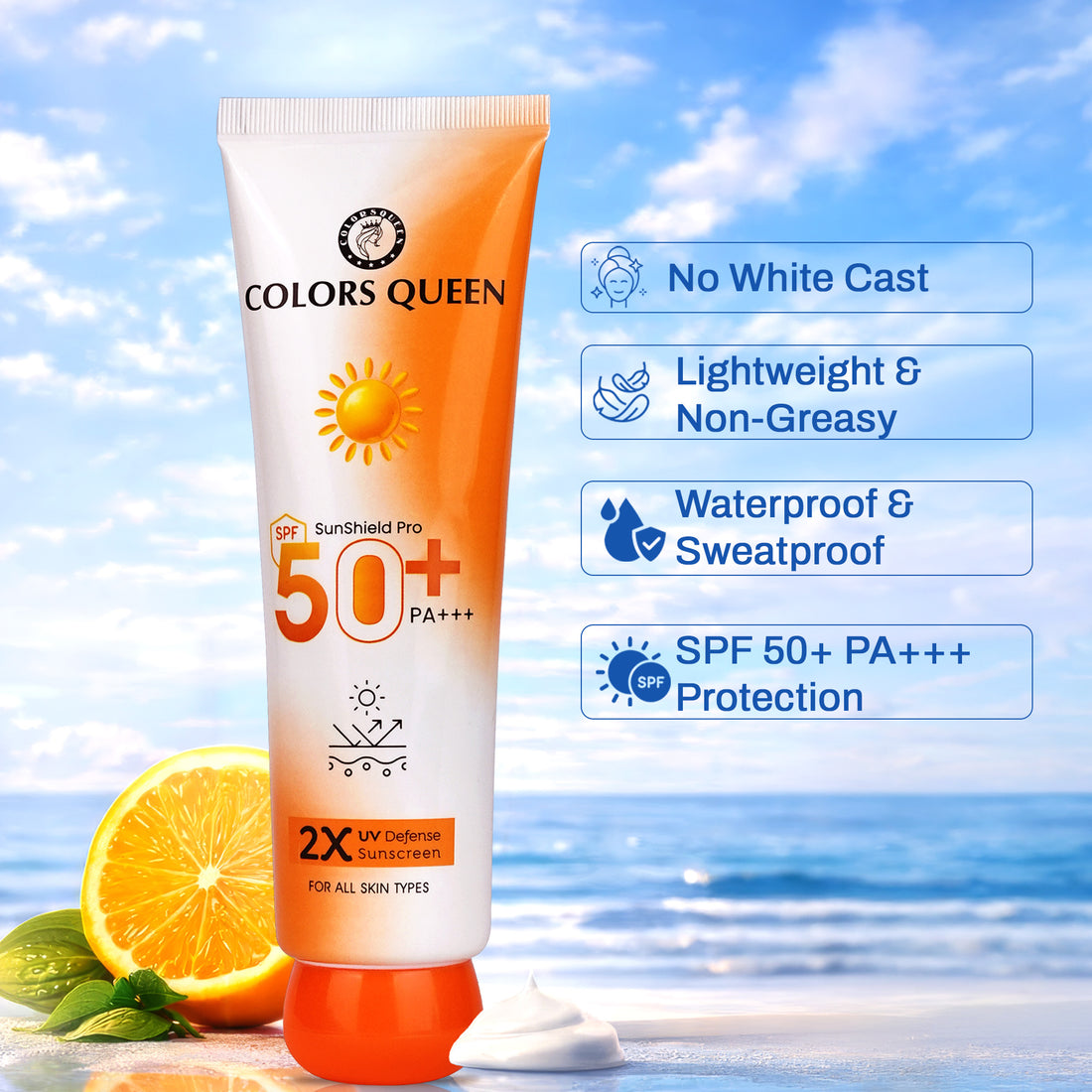 Colors Queen Sunshield Pro Sunscreen - Lightweight SPF 50 Sun Protection