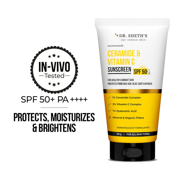 Dr. Sheth's Ceramide & Vitamin C Sunscreen - 50 gm In-Vivo Tested SPF 50+ PA ++++ 50g