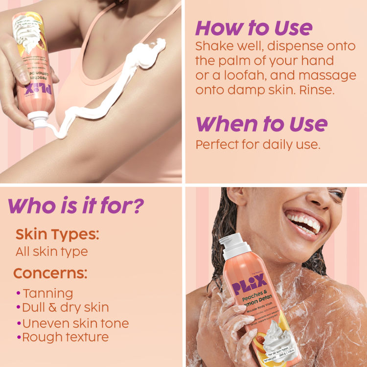 Plix Peaches & Lemon De-Tan Mousse Body Wash
(200g)