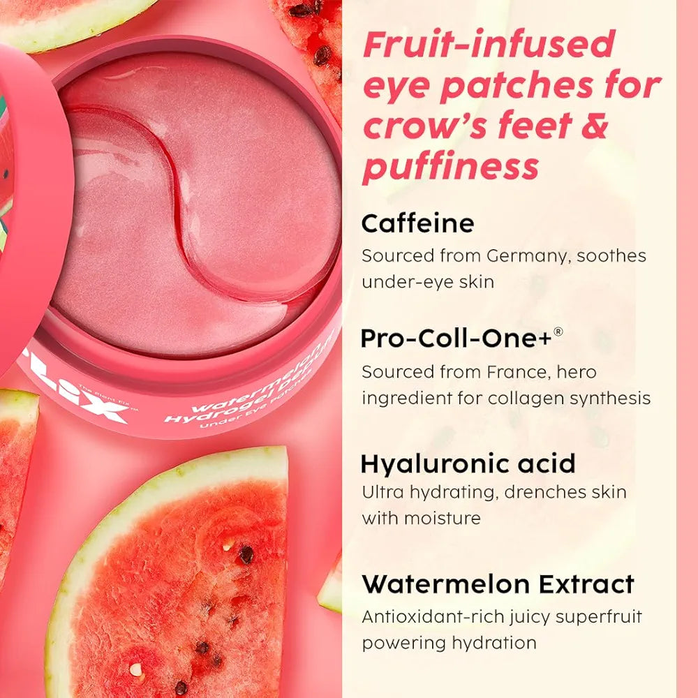 Plix Watermelon hydrogel eye patches to de-puff & revive under-eye area instantly