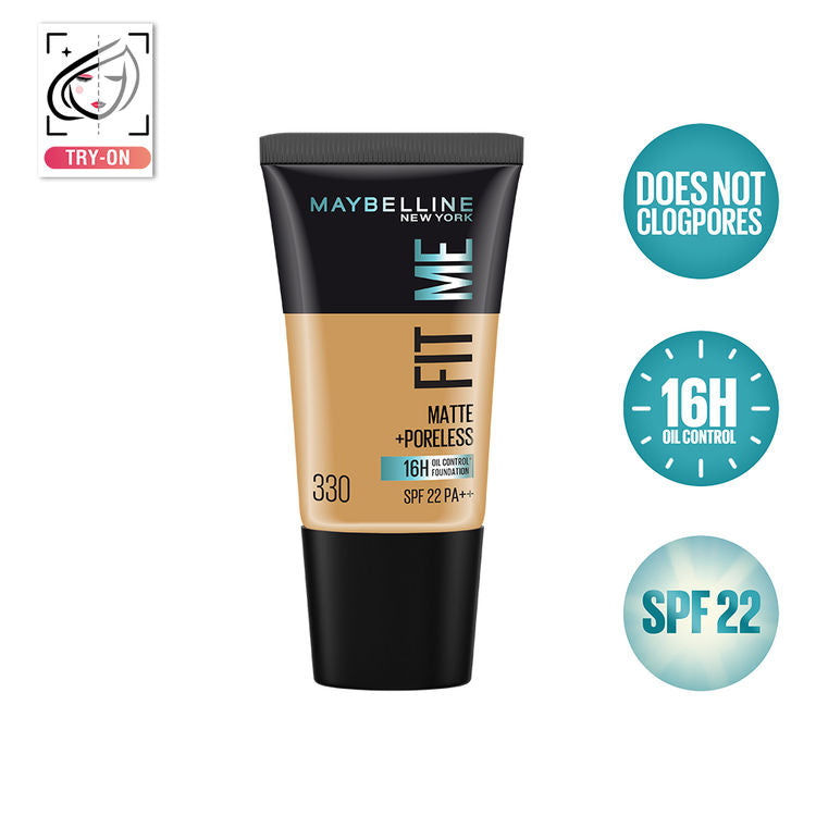 Maybelline Fit Me Matte + Poreless 16H Oil Control Foundation With SPF 22 PA ++ (330 Toffee)