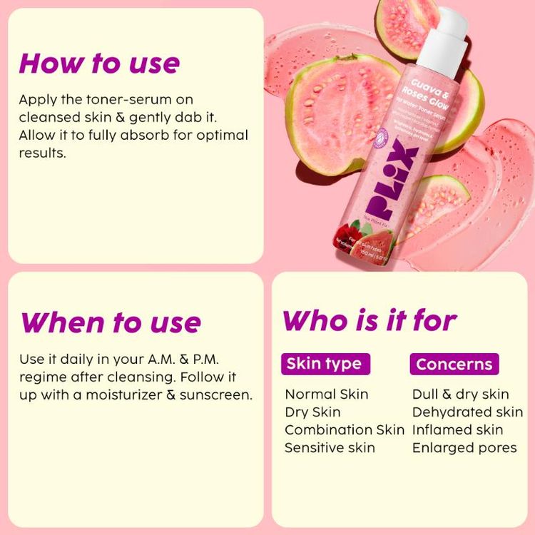 Plix Guava & Roses Glow Fat Water Toner Serum
(150ml)