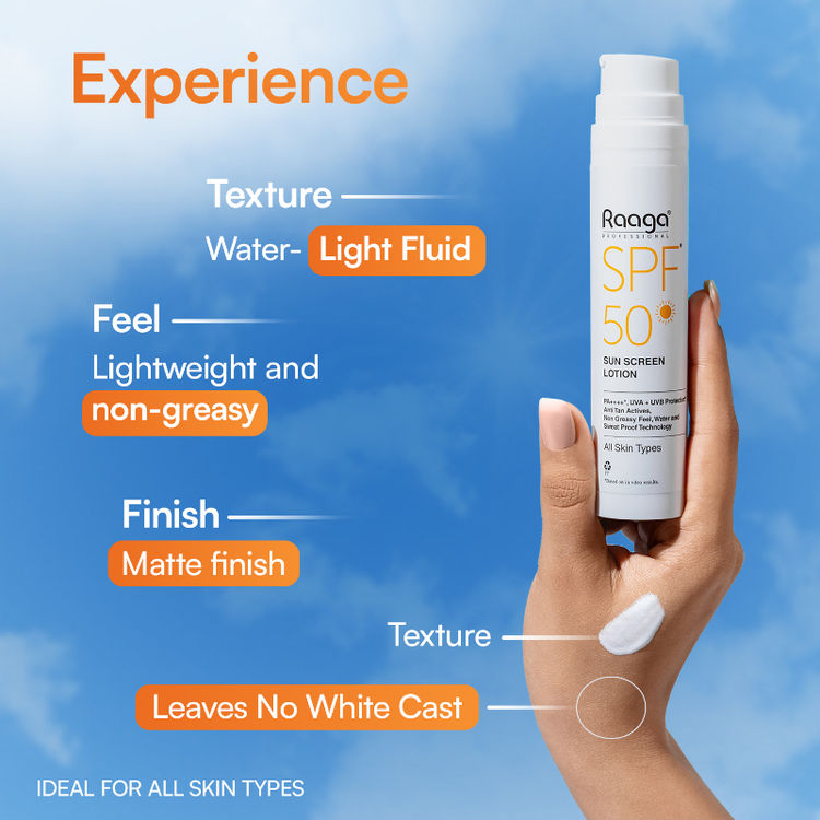 Raaga Professional Spf 50 Pa++++ Sunscreen Lotion With Uva + Uvb Protection, All Skin Types, 55 Ml