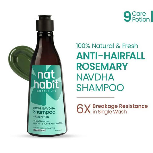 Nat Habit Tri Leaf Rosemary Navdha Shampoo For Hair Fall Control, Shampoo For Dry And Damaged Hair (225ml)