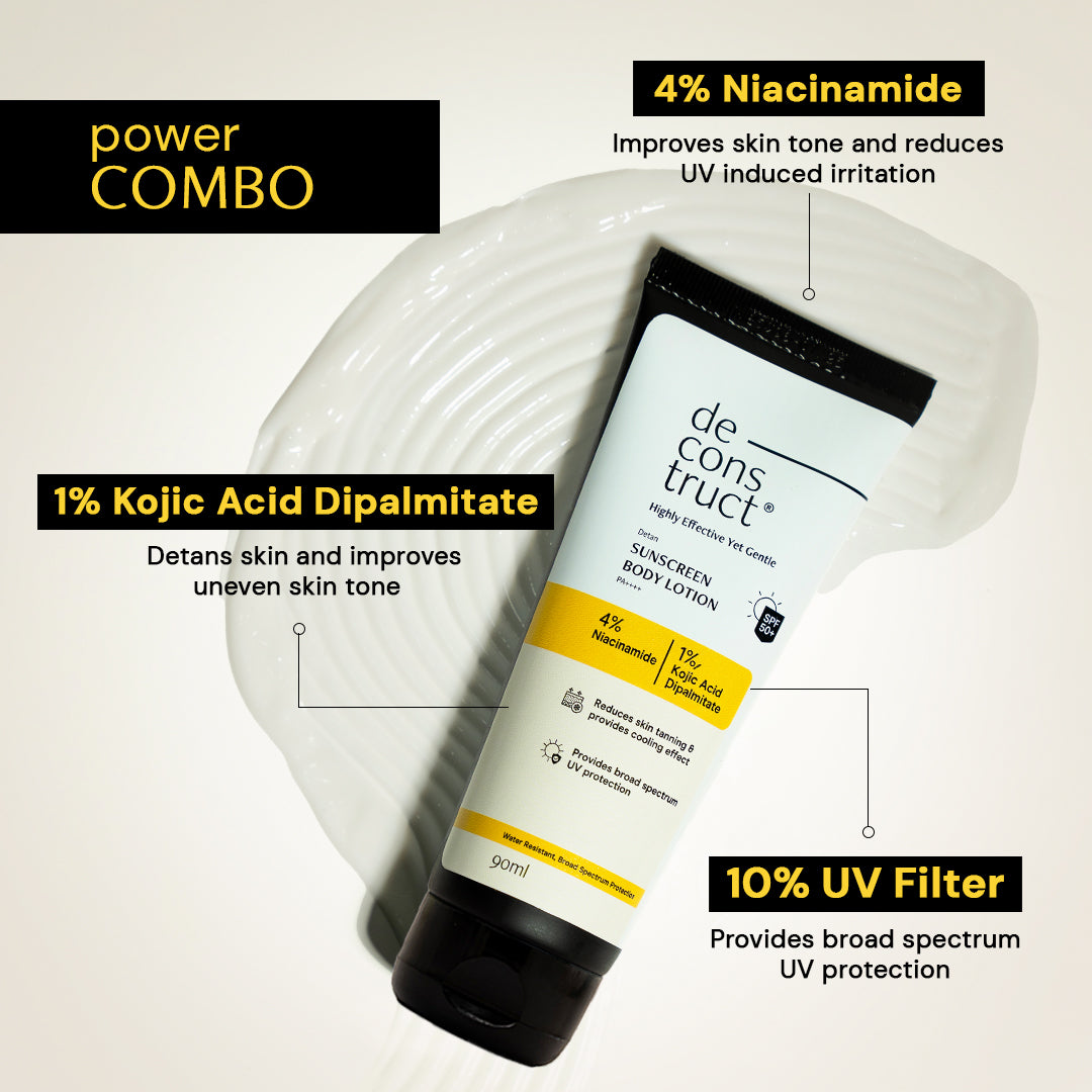 Deconstruct Detan Sunscreen Body Lotion - 4% Niacinamide +1% Kojic Acid Dipalmitate + SPF 50 PA++++