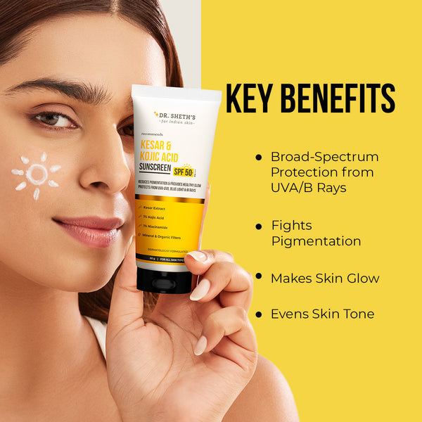 Dr. Sheth's Kesar & Kojic Acid Sunscreen - 80g In-Vivo Tested SPF 50+ PA ++++