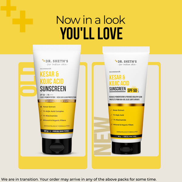Dr. Sheth's Kesar & Kojic Acid Sunscreen - 80g In-Vivo Tested SPF 50+ PA ++++