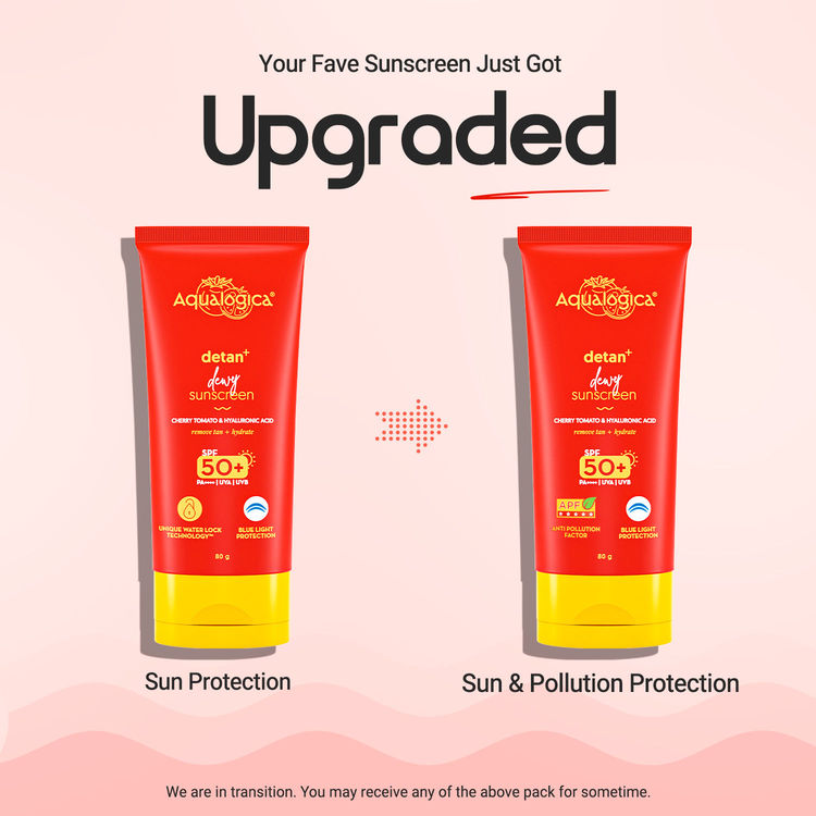 Aqualogica Detan+ Dewy Sunscreen In-Vivo Tested SPF 50+ PA++++ with Cherry Tomato & HA - 80 g