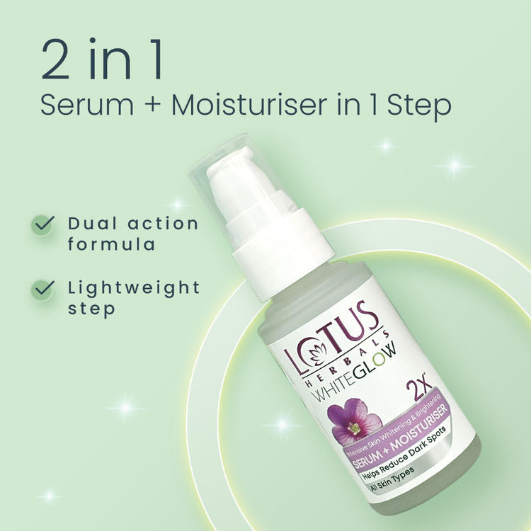 Lotus Herbals WhiteGlow Intensive Skin Whitening & Brightening Serum + Moisturiser,Reduce Dark Spots
(30ml)