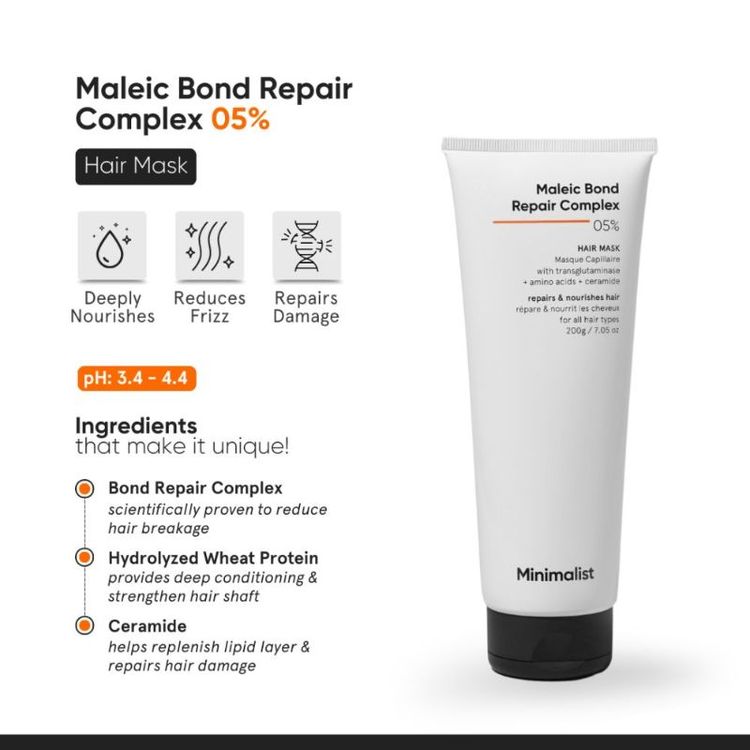Minimalist Maleic Bond Repair Complex 5% Hair Treatment Mask With Transglutaminase, Amino Acids
(200 g)
